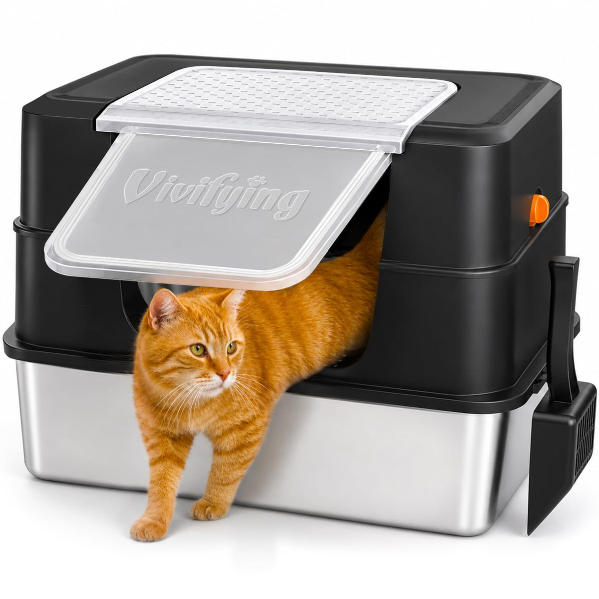 XL Stainless Steel Cat Litter Box with Lid N381