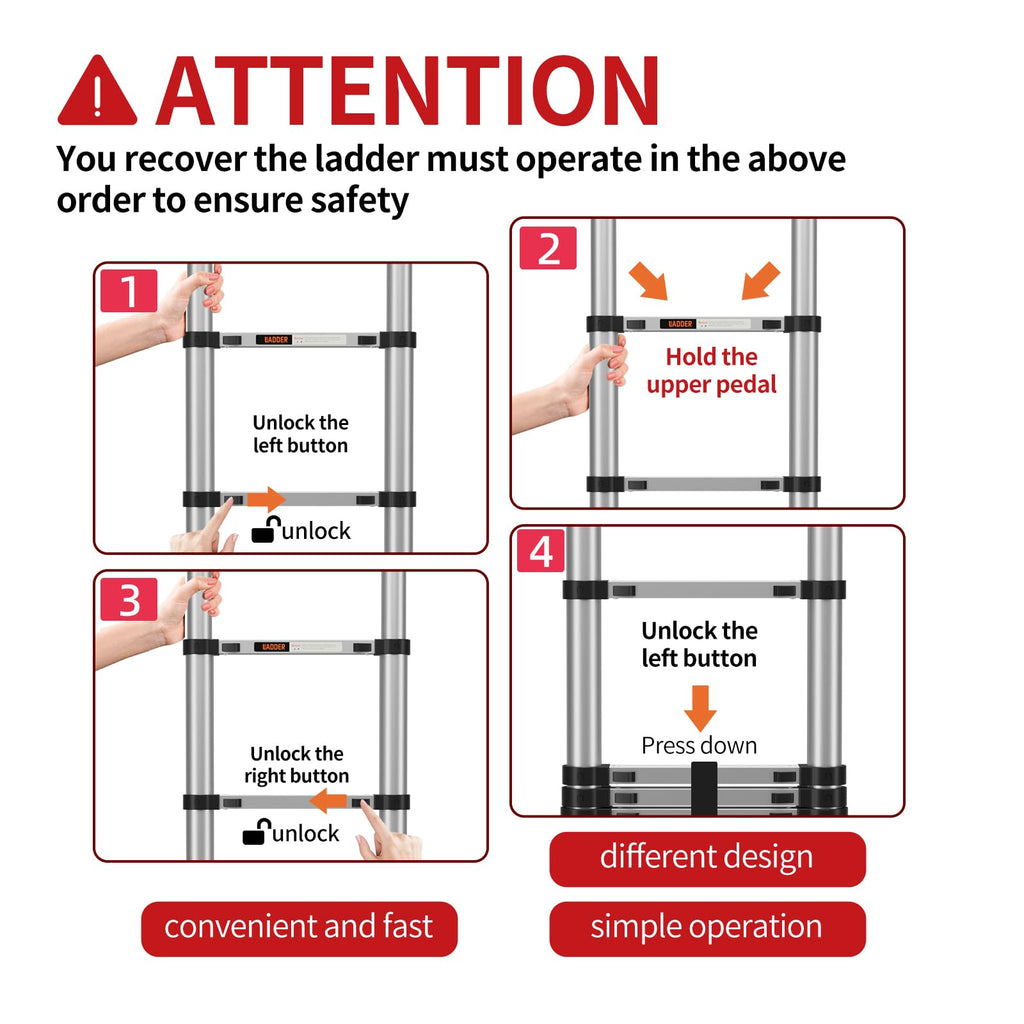 Telescoping Aluminum Ladder 330lbs Max Capacity F910914