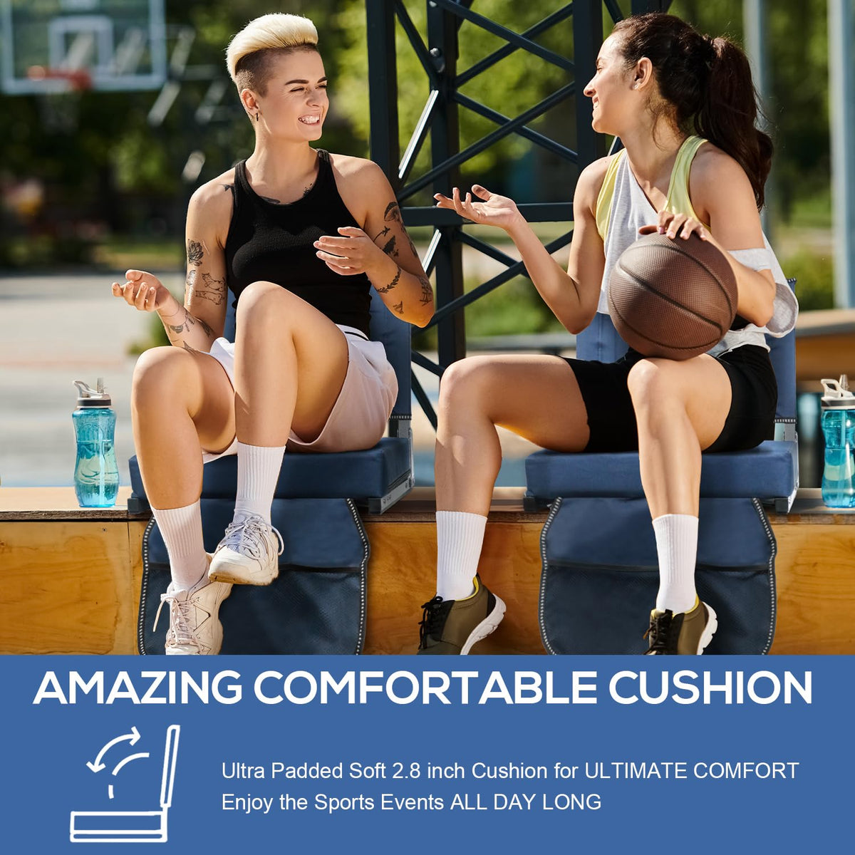 Portable Folding Stadium Seats with Back Support and Cushion, Navy, 2Pack M805090