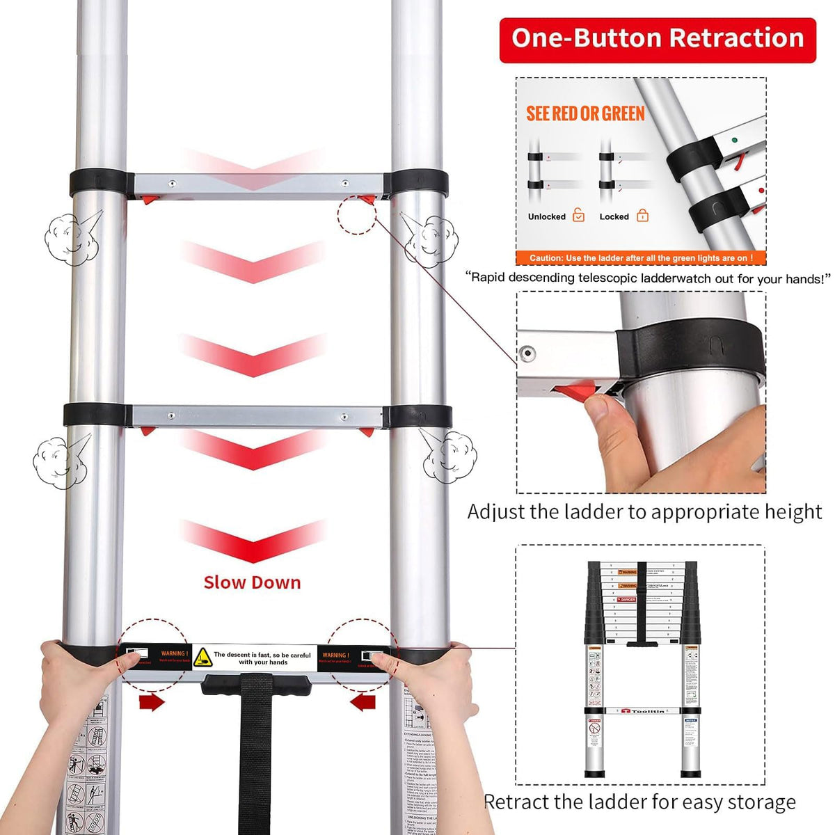 Telescoping Aluminum Ladder 330lbs Max Capacity F910914