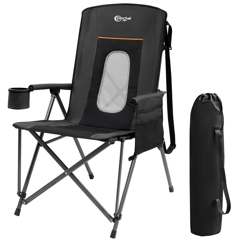 Oversized Folding Camping Chair with Cup Holder Black H5825