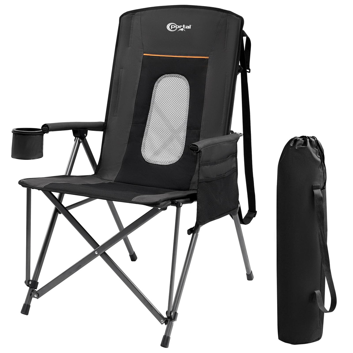 Oversized Folding Camping Chair with Cup Holder Black H5825