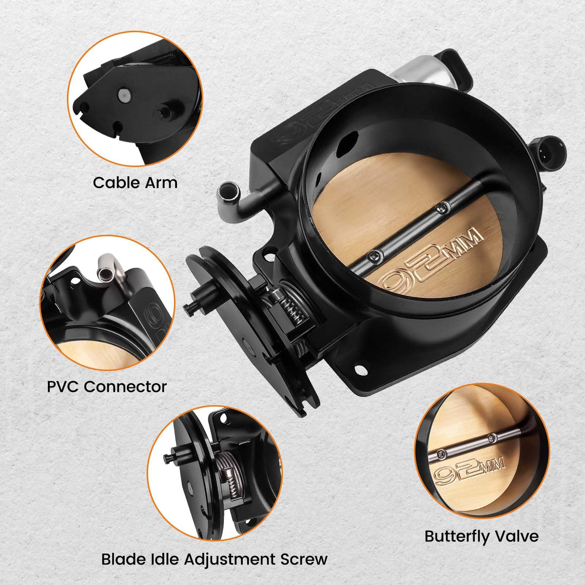92mm Throttle Body with TPS IAC 4 Bolt T18490