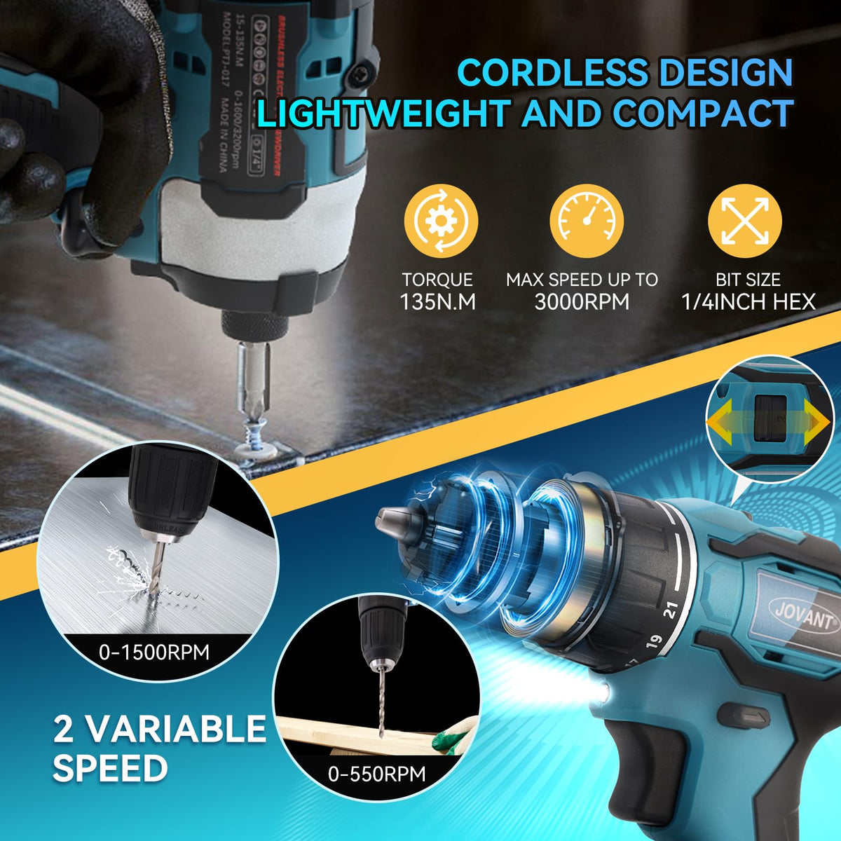 Cordless Drill and Impact Driver Combo Kit with 2 Batteries O374552