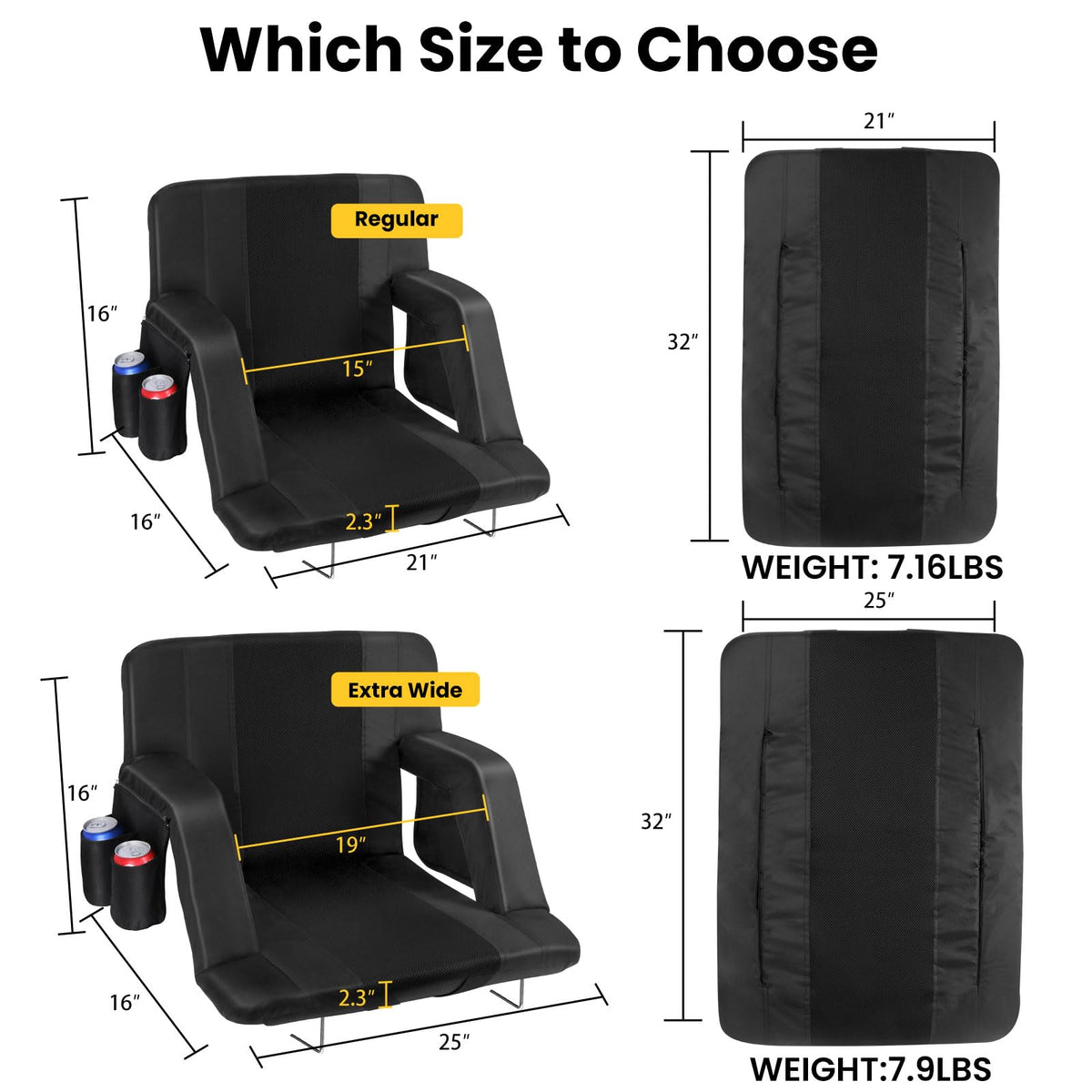 2 Pack Portable Folding Stadium Seats with Back Support and Cushion L496