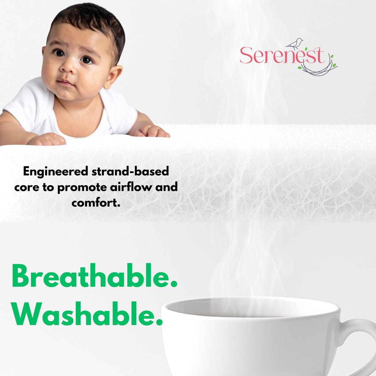 Breathable Baby Crib Mattress & Toddler Bed, Washable, Waterproof, Non-Toxic, Standard Size B2130