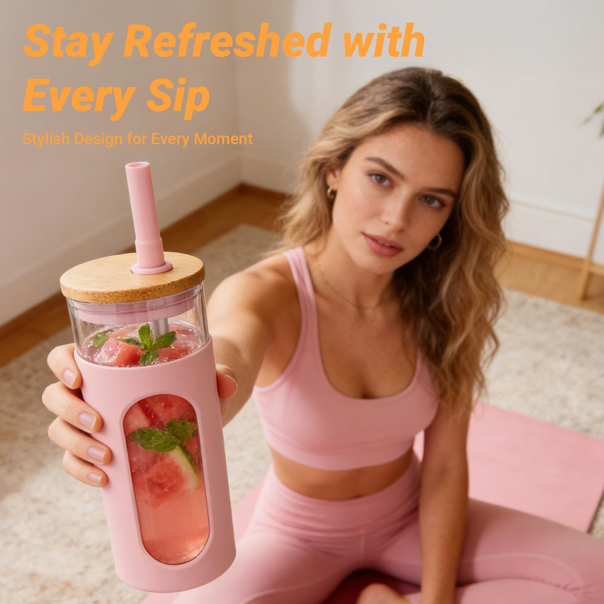 22 oz Glass Tumbler with Lid & Straw O229