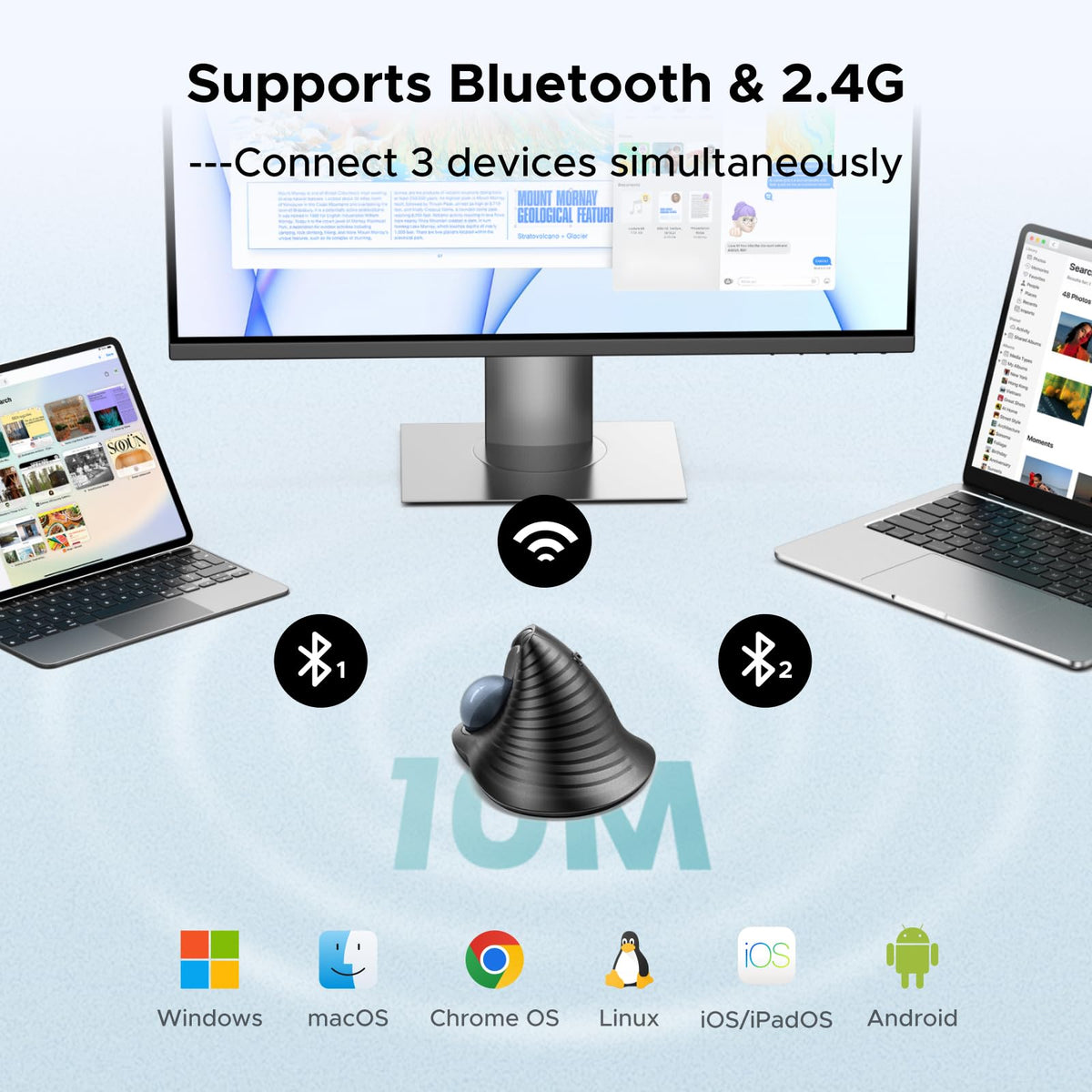 Wireless Trackball Mouse, Bluetooth & 2.4G, Thumb Control R19951