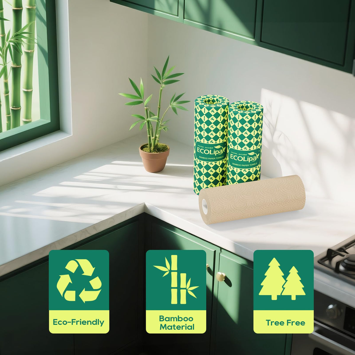Bamboo Paper Towels, 8 Rolls, 2 Ply 120 Sheets V772103