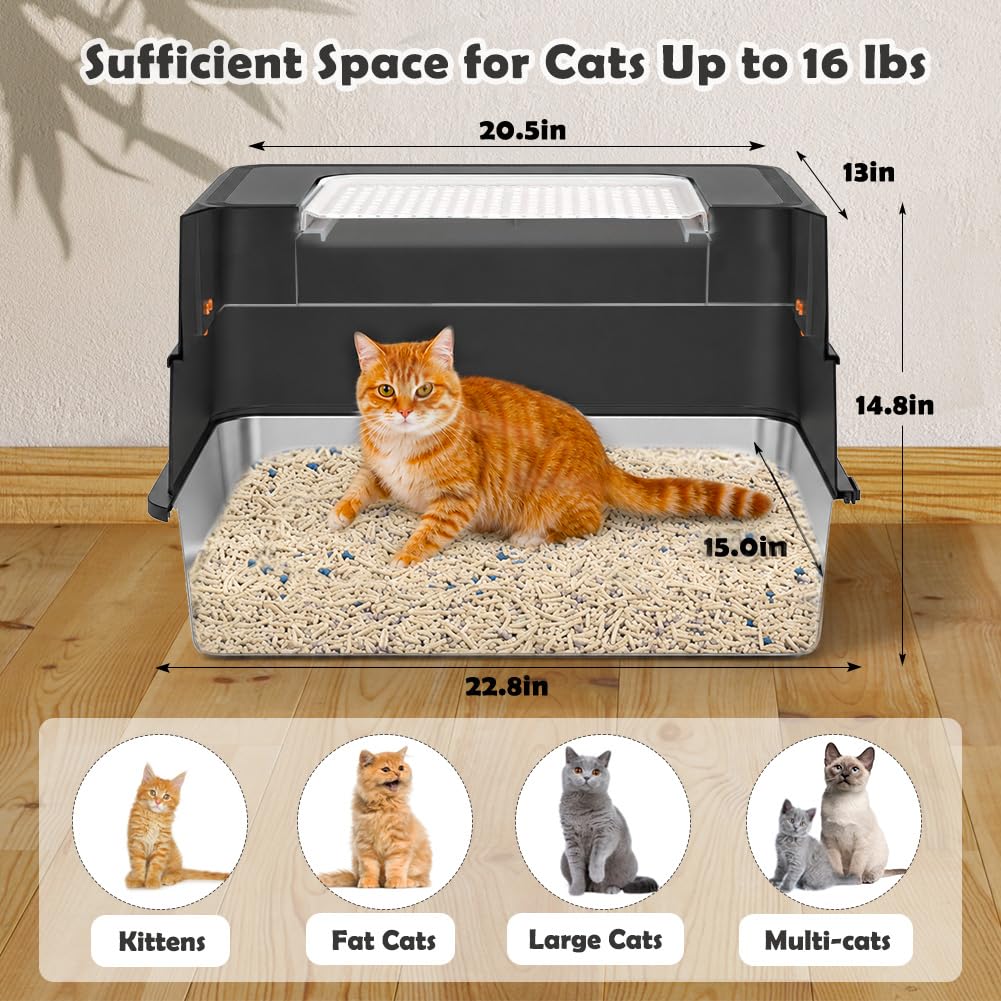 XL Stainless Steel Cat Litter Box with Lid N381