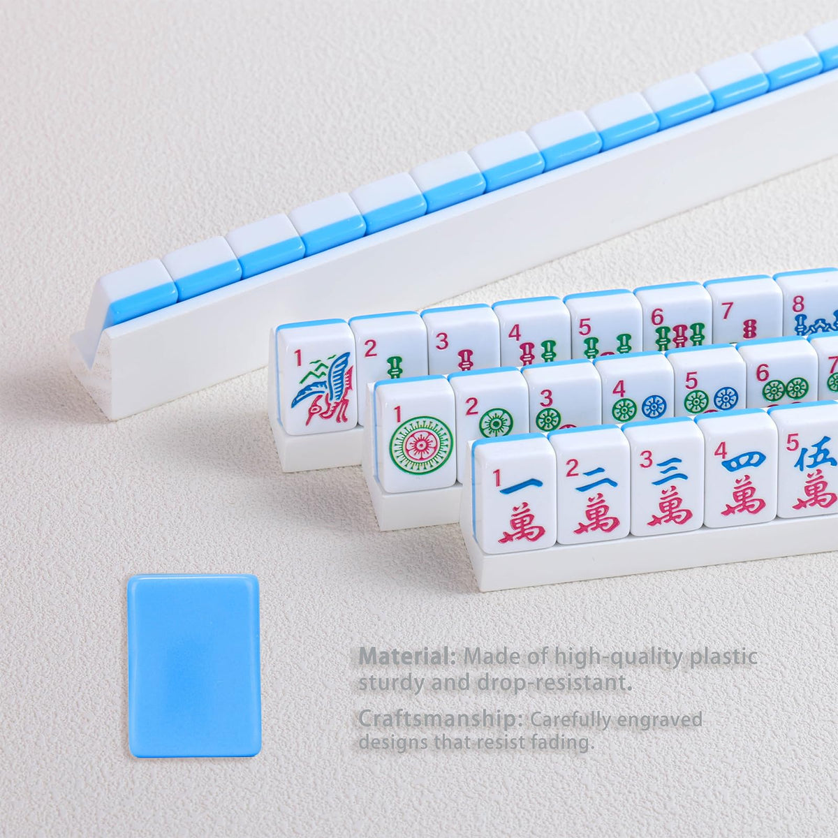 Mini Mahjong Set with 166 Blue Tiles, 4 Racks & Bag F7446