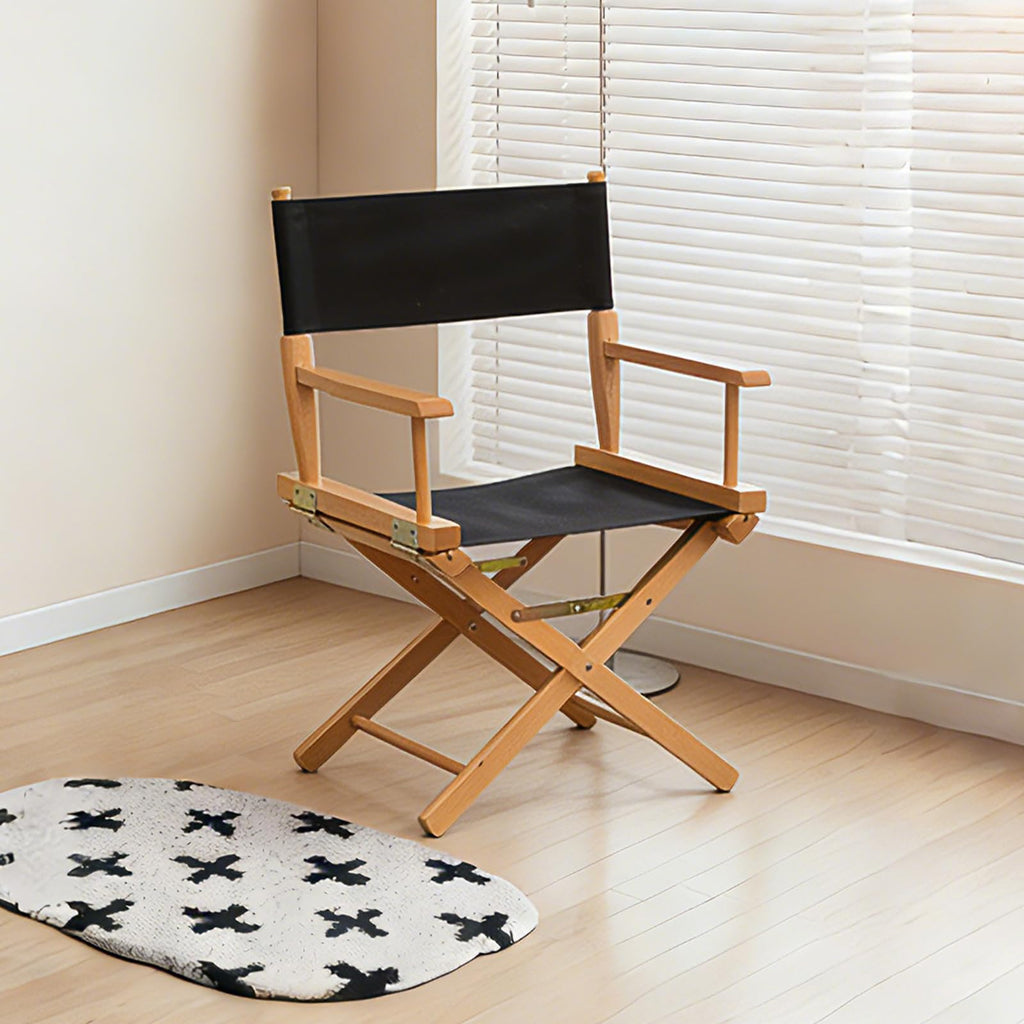 2 PCS Black Solid Wood Folding Director Chairs with Armrests V4205