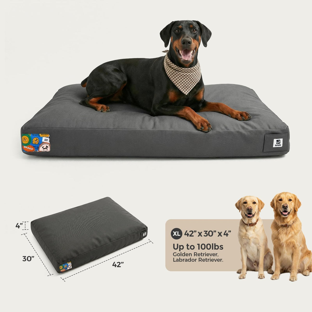 42 Inch Chew Proof Waterproof Washable Dog Bed Dark Grey C517590