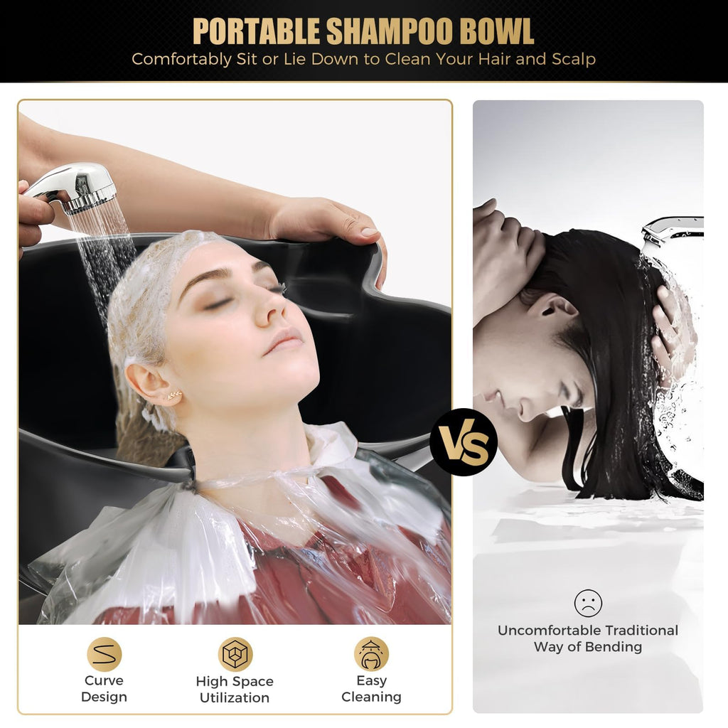 Portable Shampoo Bowl with Electric Pump, Adjustable Height, Dual Bucket Design E23851