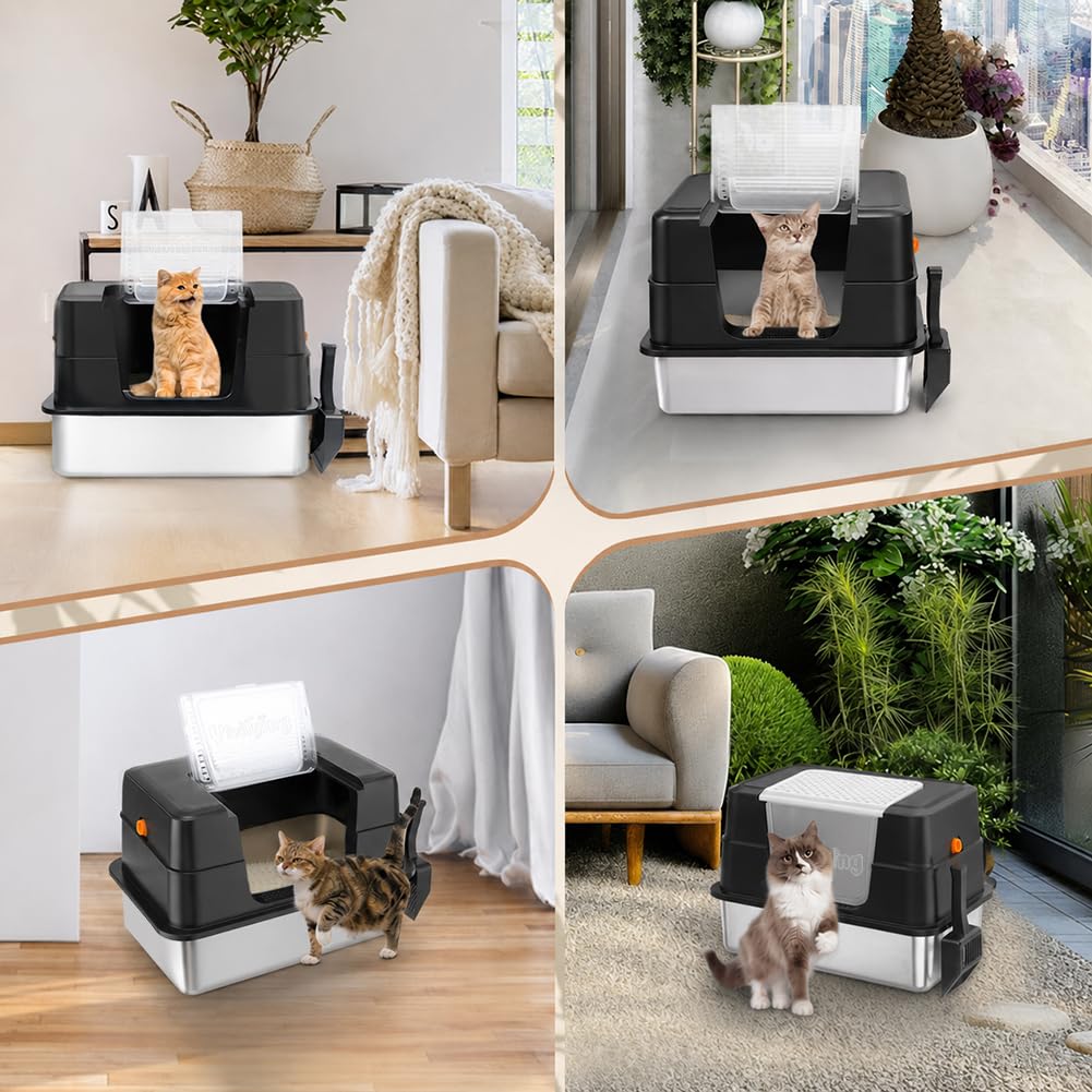 XL Stainless Steel Cat Litter Box with Lid N381