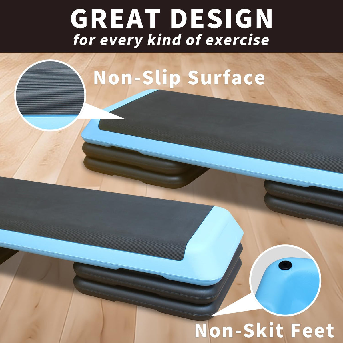 43'' Height-Adjustable Aerobic Stepper with 4 Detachable Risers I630502