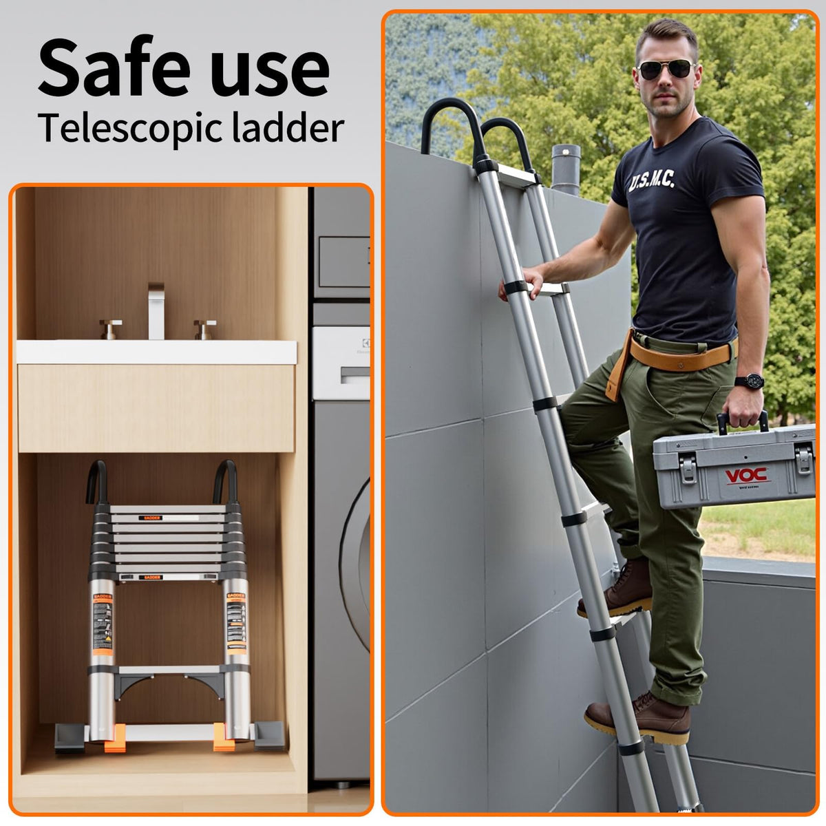Telescoping Aluminum Ladder 330lbs Max Capacity F910914