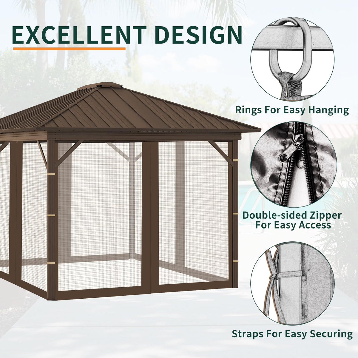 Replacement Gazebo Mosquito Netting 8x8x7 FT Brown U57004