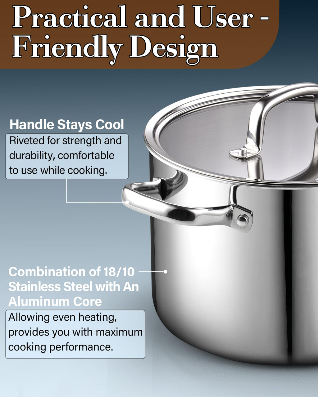 4 Quart Tri-Ply Clad Stainless Steel Stock Pot with Lid C84504