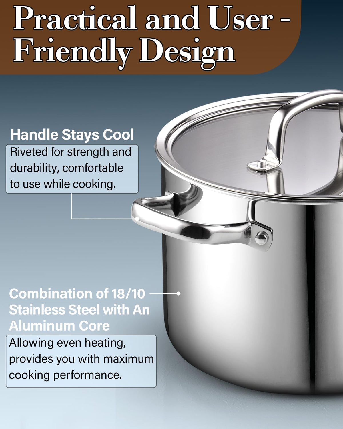 4 Quart Tri-Ply Clad Stainless Steel Stock Pot with Lid C84504