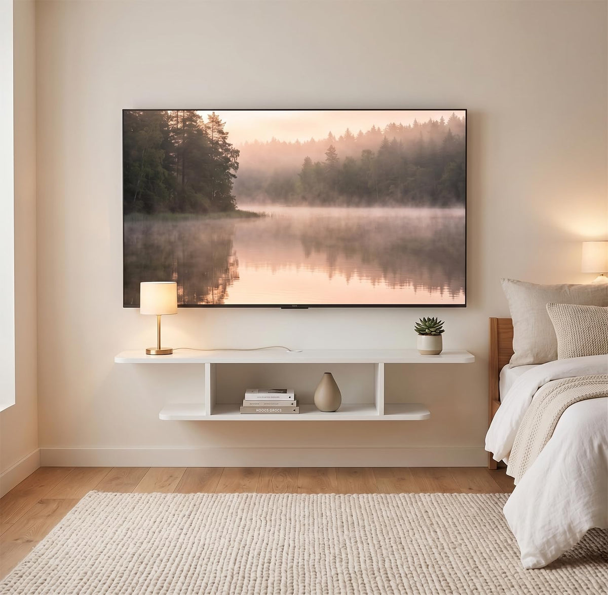 White Floating Wall Mounted TV Stand with Storage H27754
