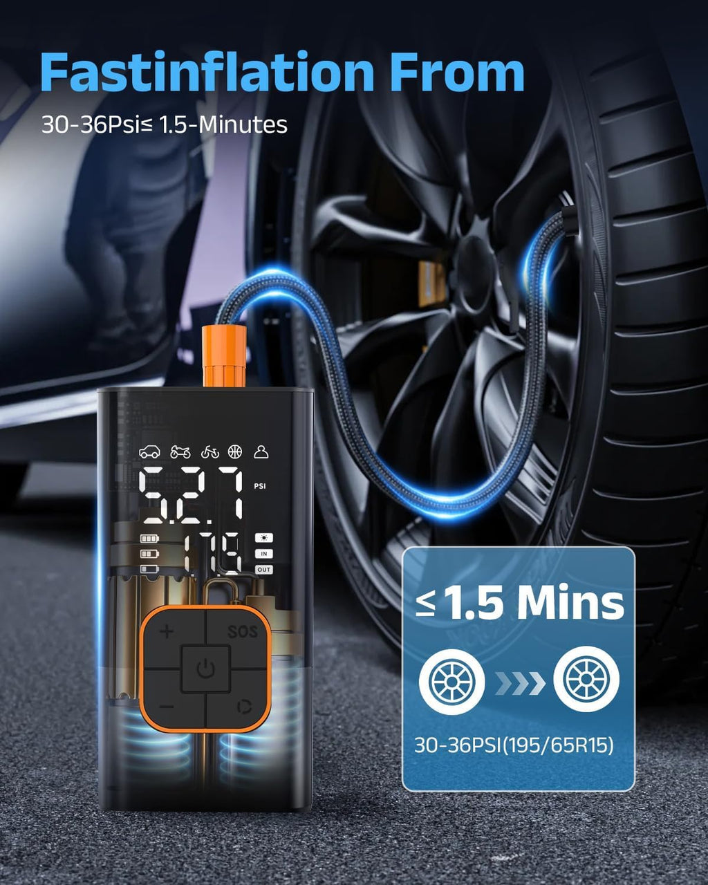 Portable Cordless Tire Inflator Air Compressor W7550