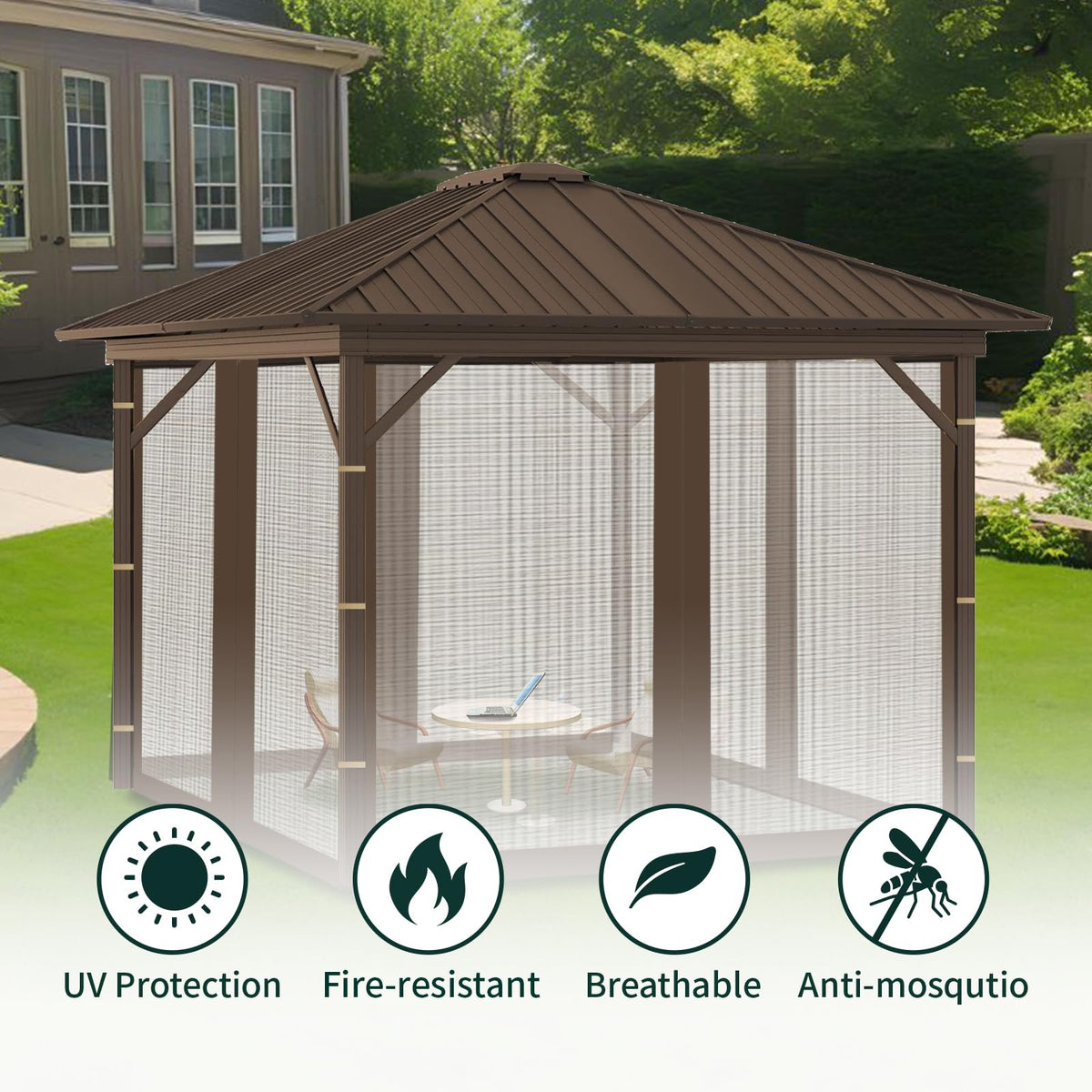 Replacement Gazebo Mosquito Netting 8x8x7 FT Brown U57004
