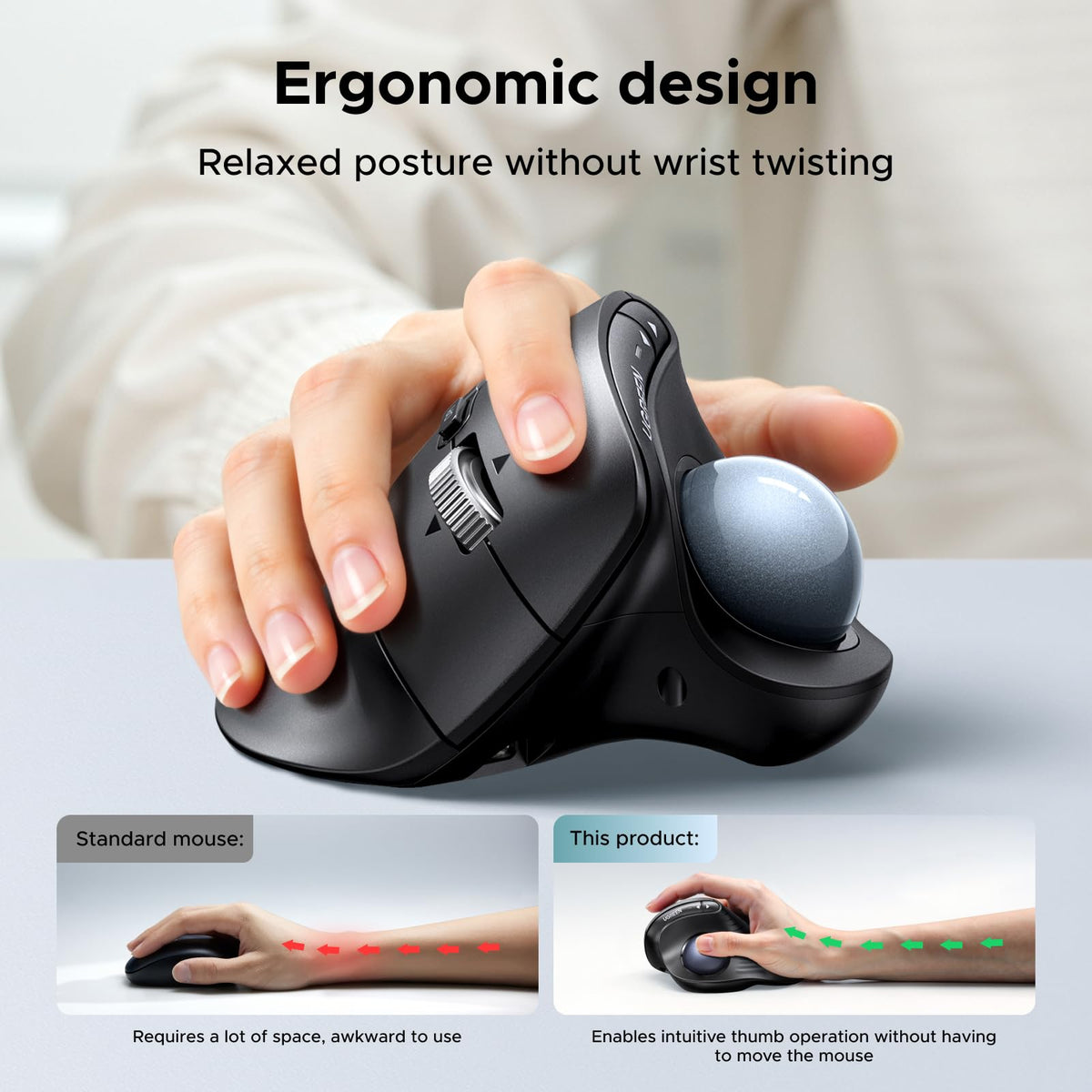 Wireless Trackball Mouse, Bluetooth & 2.4G, Thumb Control R19951