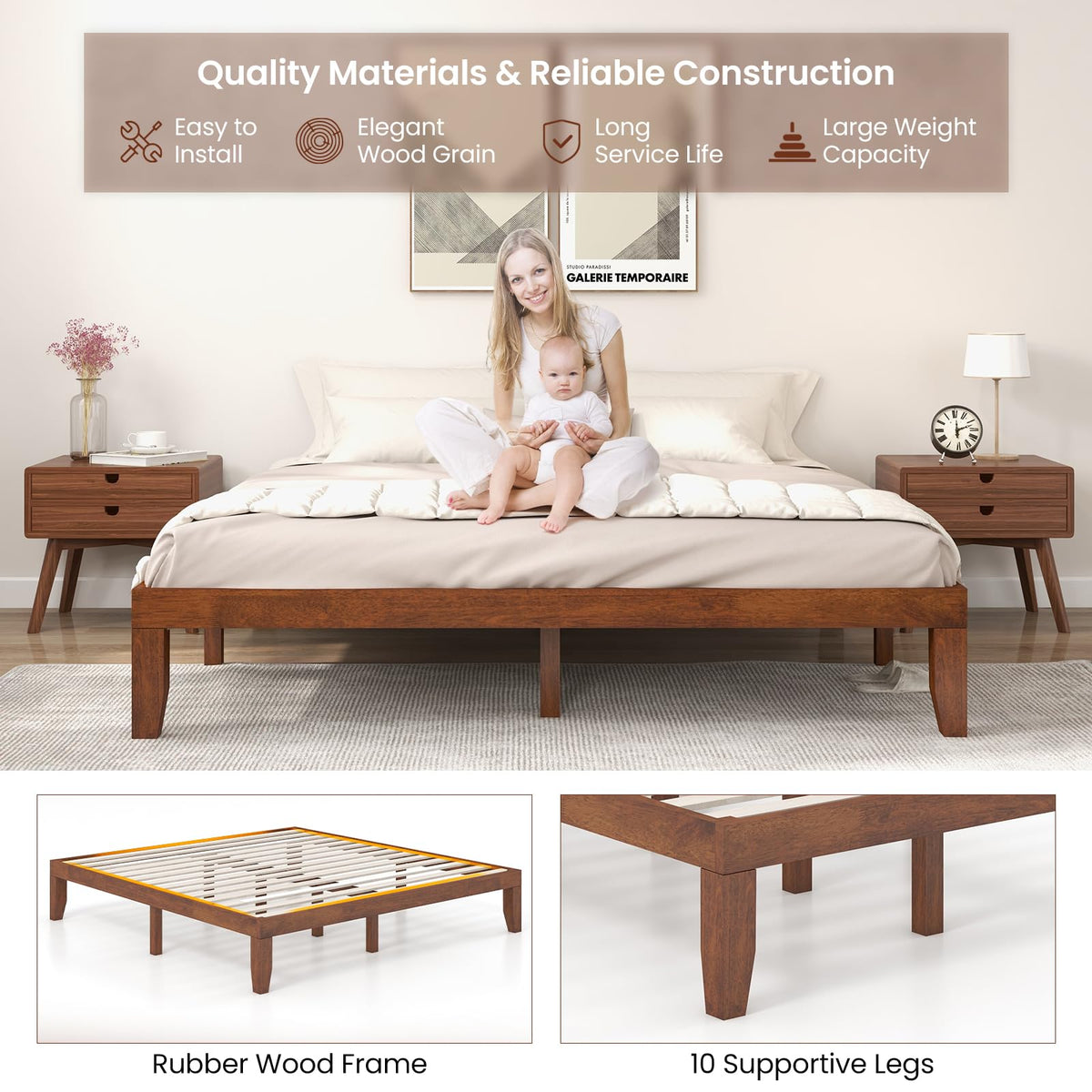 14 Inches Wood Platform Bed Frame King Size R594