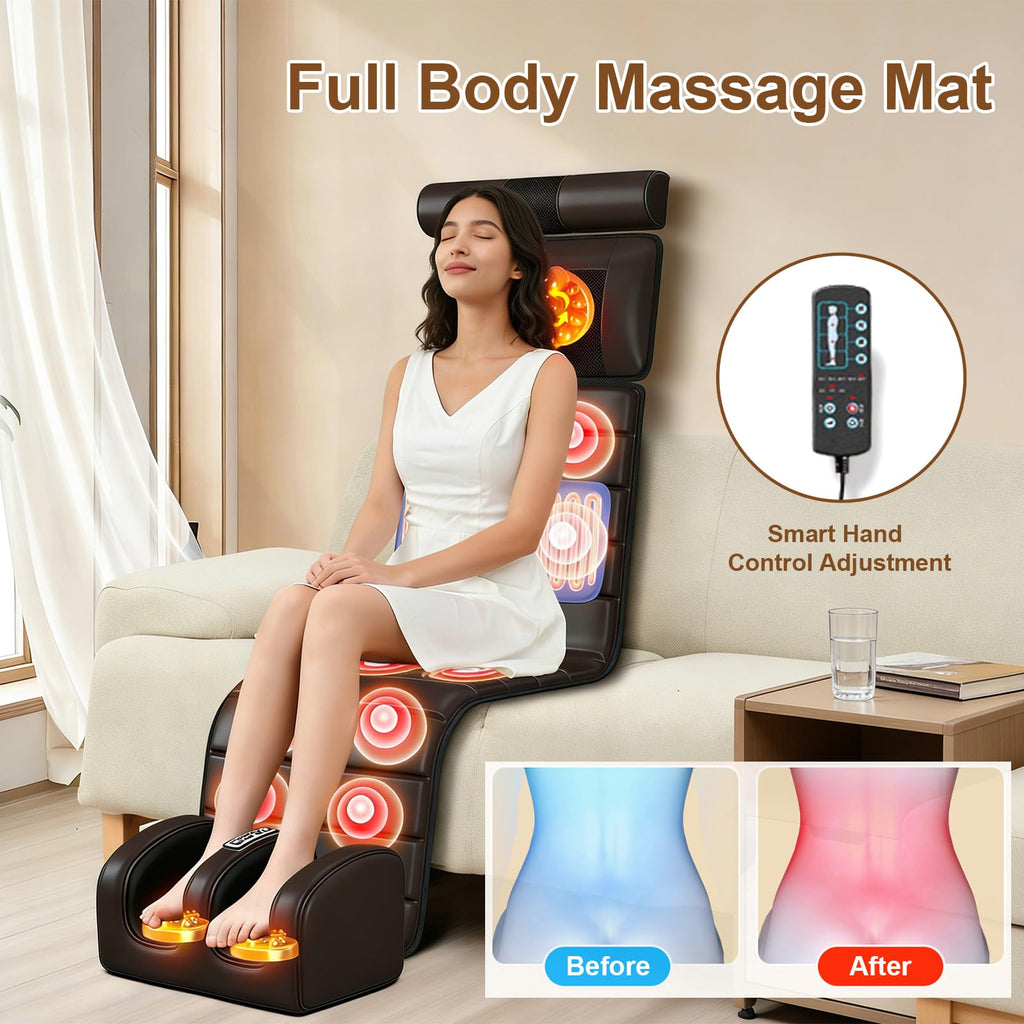 Brown Full Body Heating Massage Mat with Detachable Neck and Leg Massagers B661093