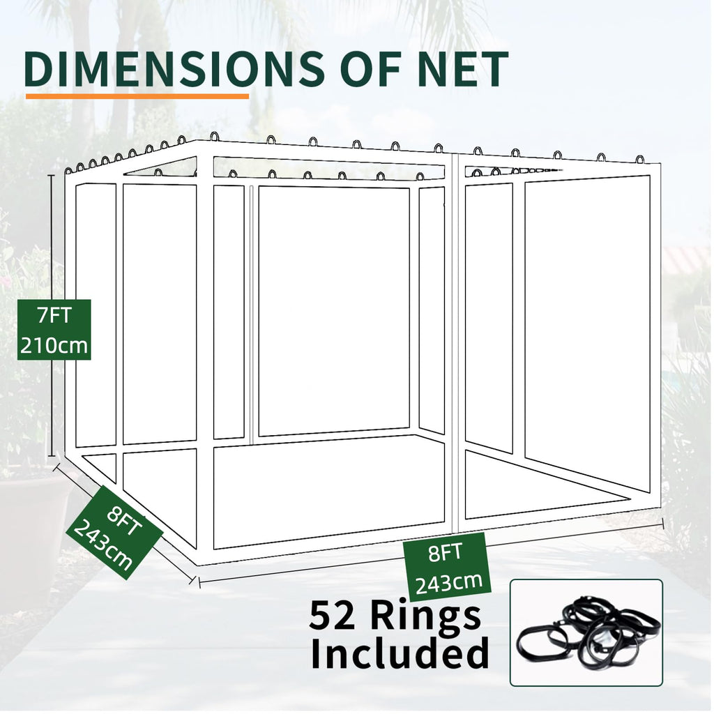 Replacement Gazebo Mosquito Netting 8x8x7 FT Brown U57004