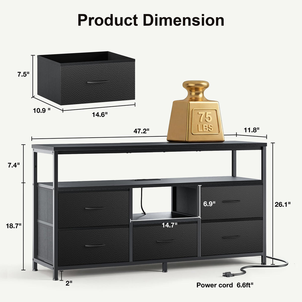 55 Inch Dresser TV Stand with Fabric Drawers X445377