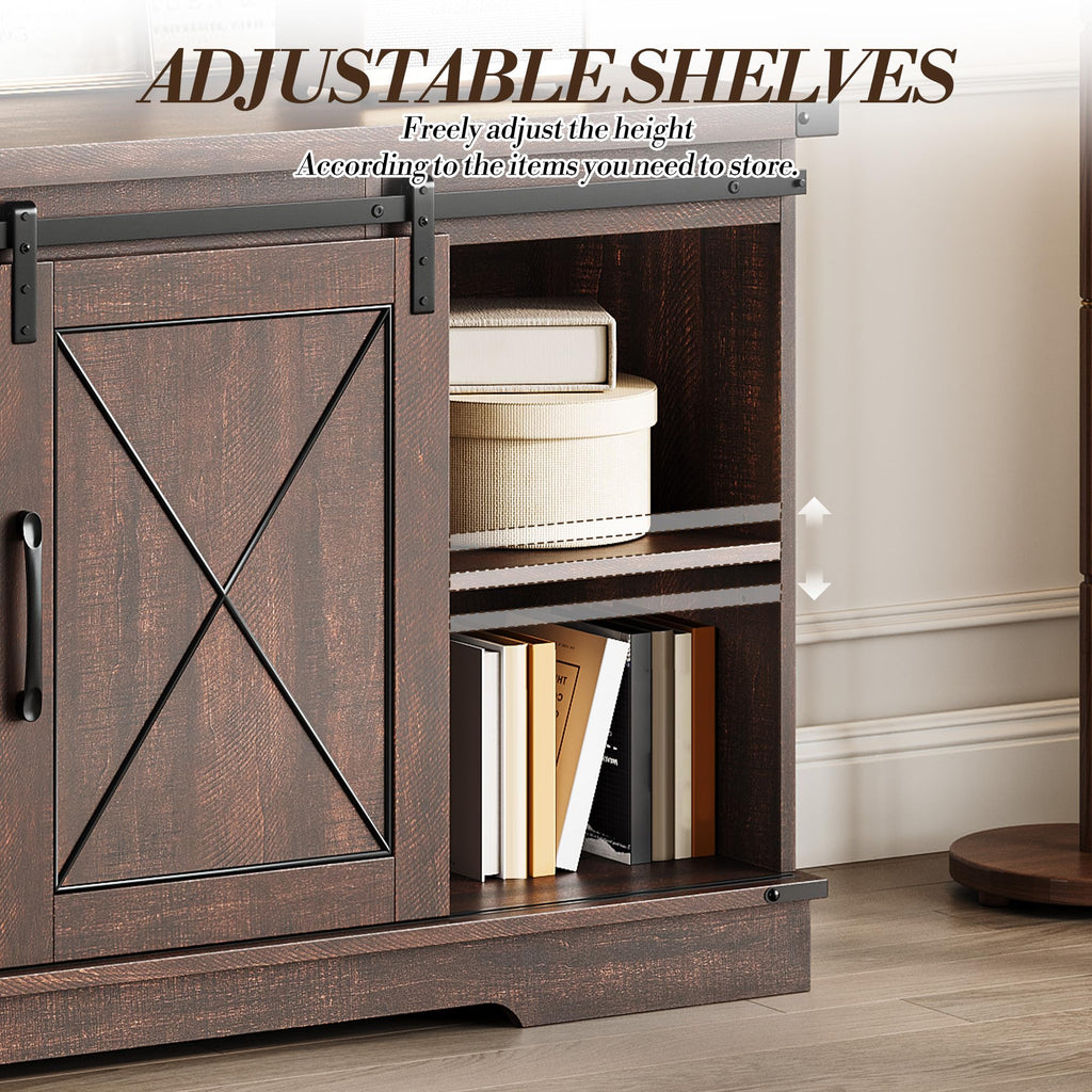 Farmhouse TV Stand with Sliding Barn Doors J793550