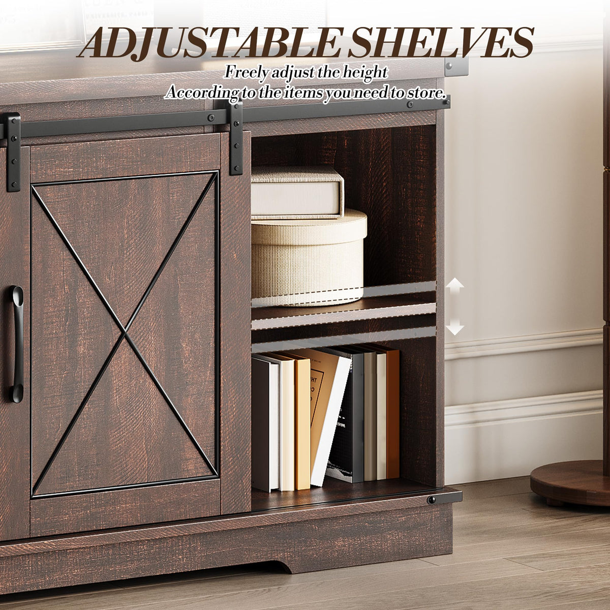 Farmhouse TV Stand with Sliding Barn Doors J793550