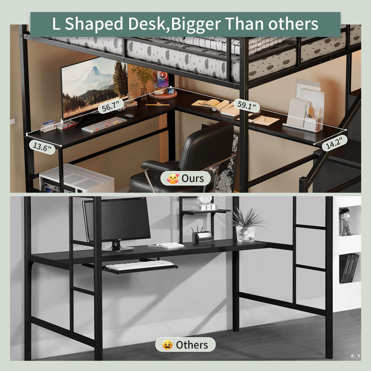 Full Size Metal Loft Bed with Desk & Storage Staircase D660102