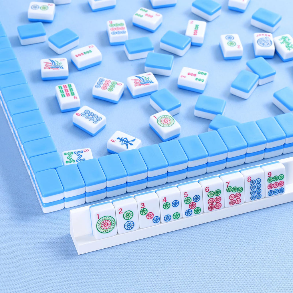 Mini Mahjong Set with 166 Blue Tiles, 4 Racks & Bag F7446