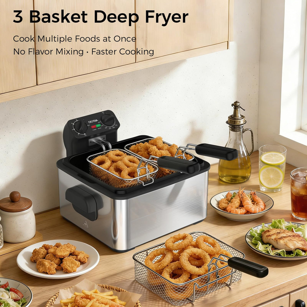Electric Deep Fryer with 3 Baskets, 4.75QT Stainless Steel U69801