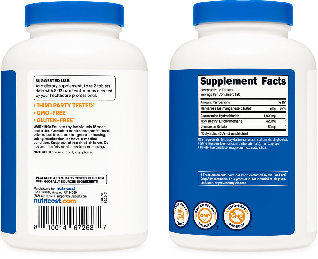 Glucosamine 1800mg with Chondroitin & MSM, 240 Tablets X8992