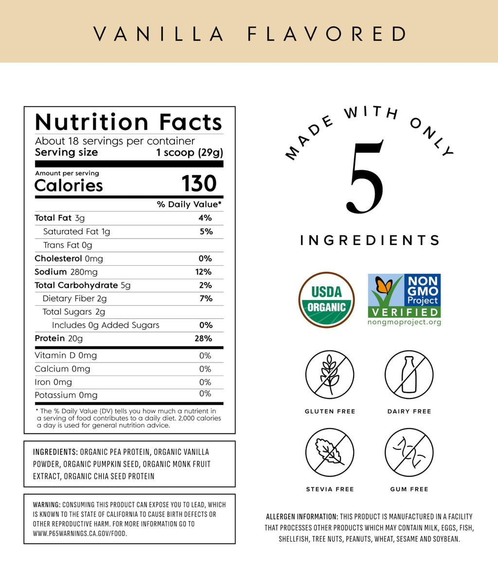 Organic Plant Based Protein Powder Vanilla 18 Servings O22411