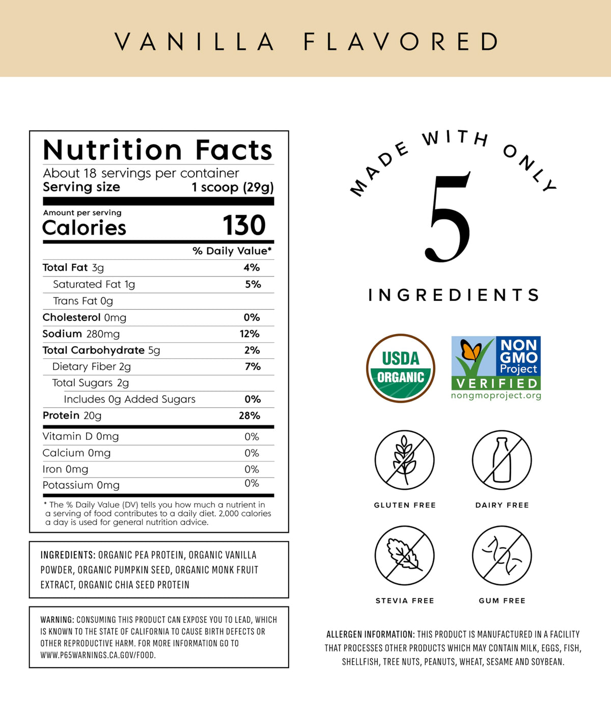 Organic Plant Based Protein Powder Vanilla 18 Servings O22411