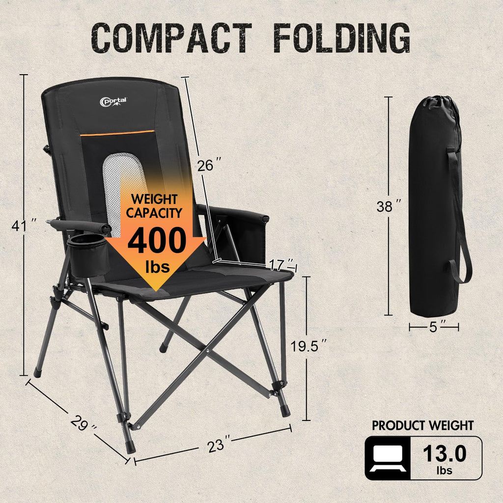 Oversized Folding Camping Chair with Cup Holder Black H5825
