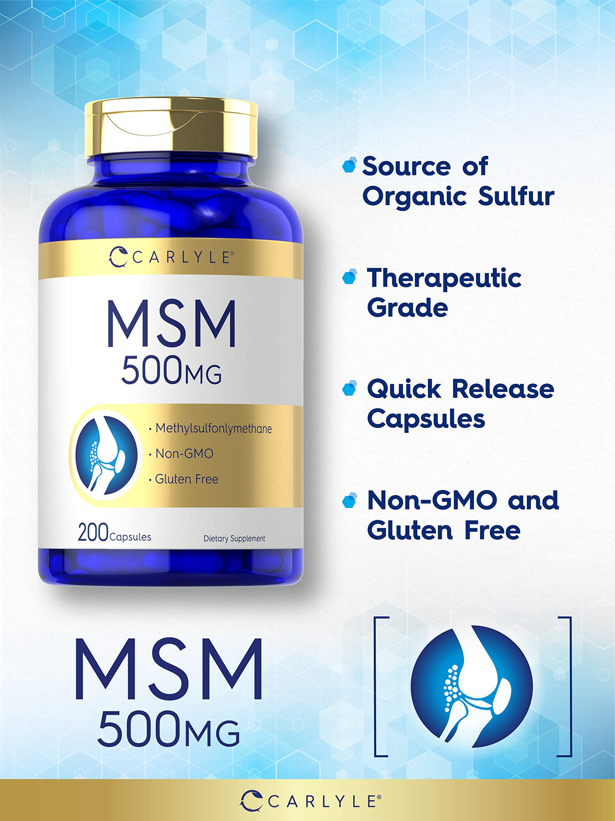 MSM Supplement Capsules 500mg 200 Count P8123