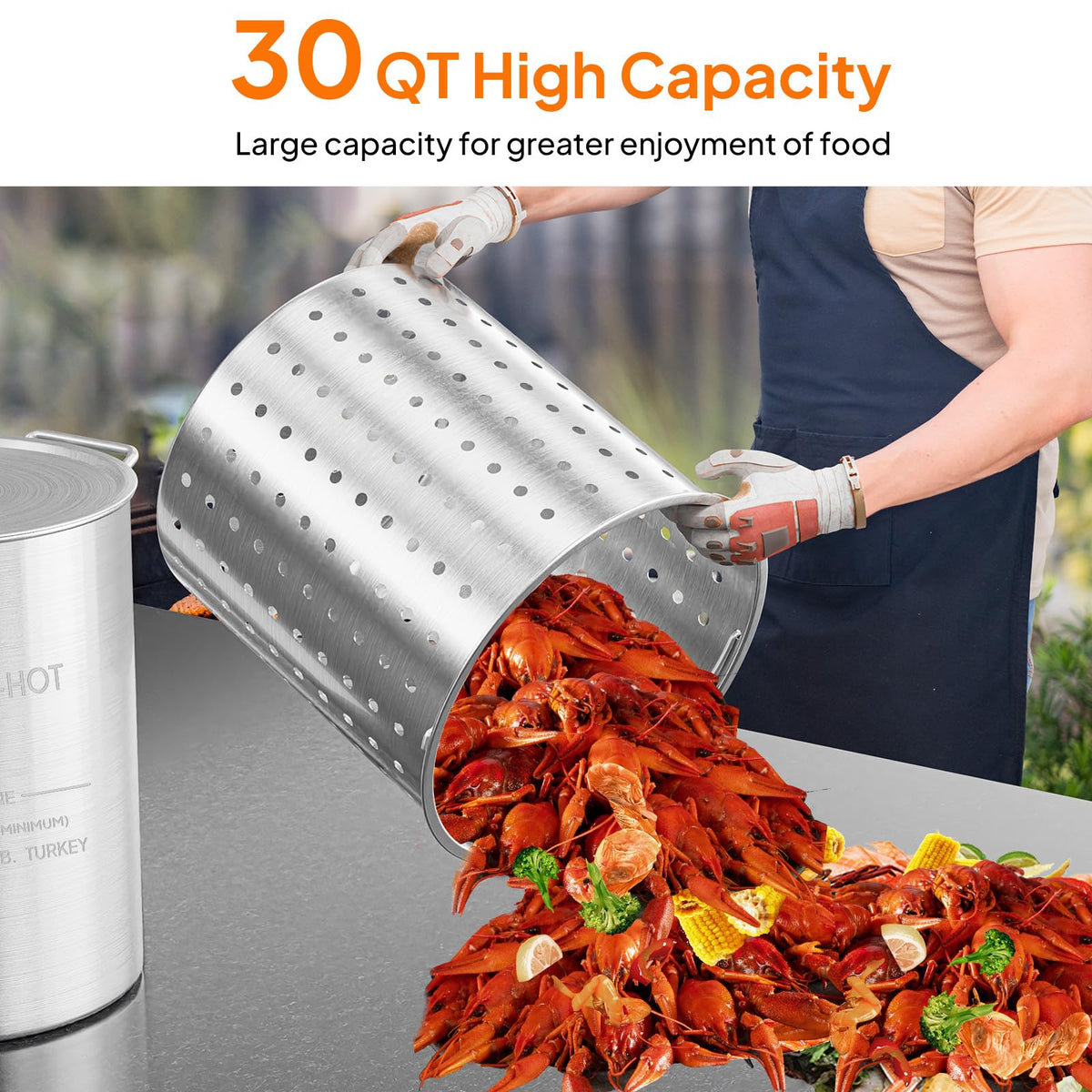 30QT Aluminum Turkey Fryer Pot & Seafood Boil Pot with Strainer Basket E6126