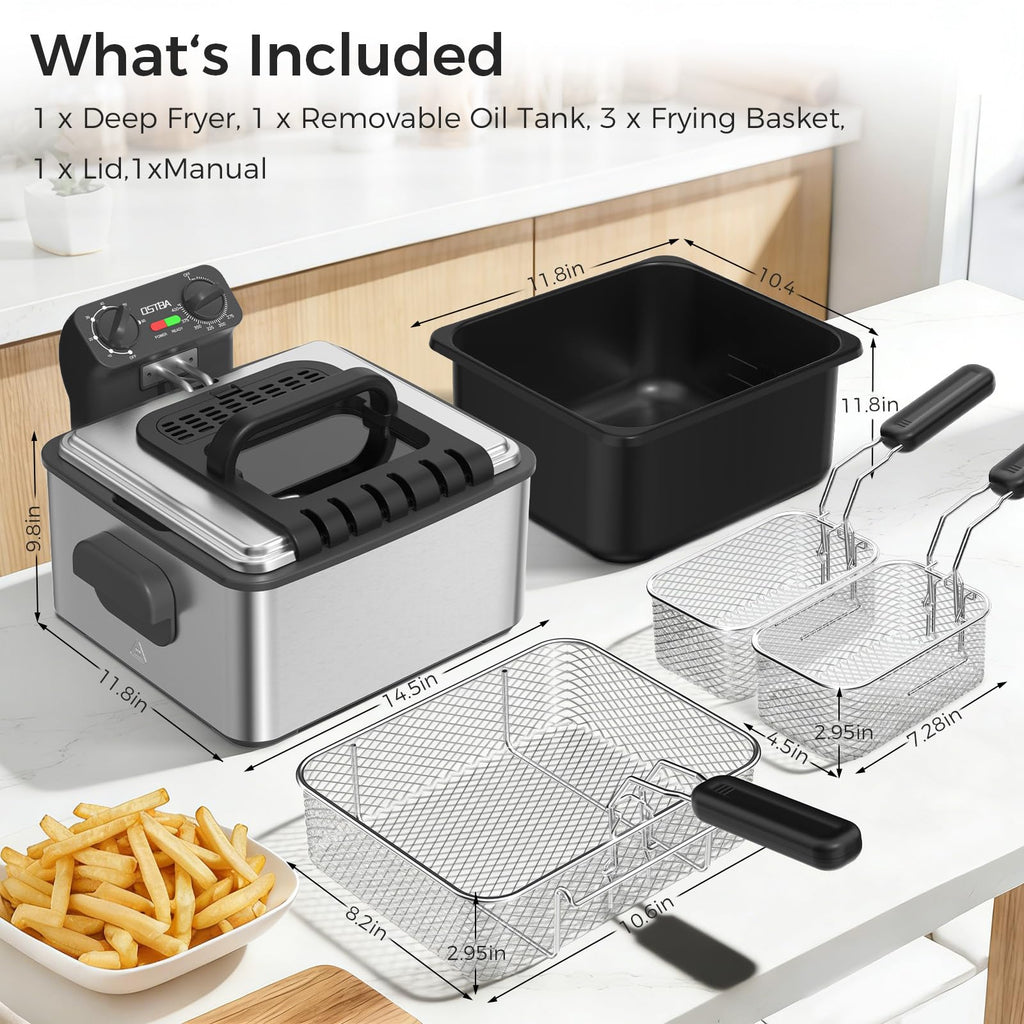 Electric Deep Fryer with 3 Baskets, 4.75QT Stainless Steel U69801