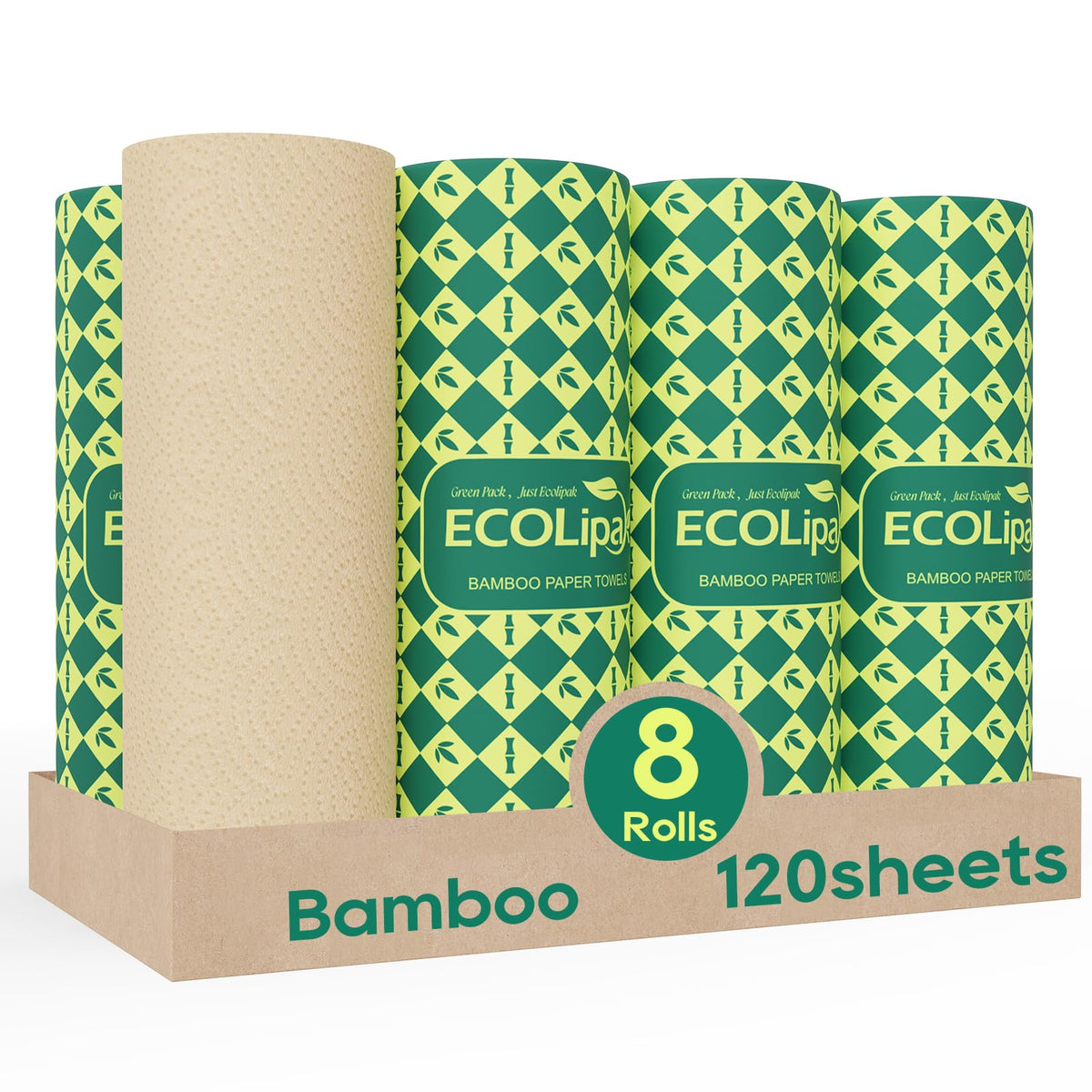 Bamboo Paper Towels, 8 Rolls, 2 Ply 120 Sheets V772103