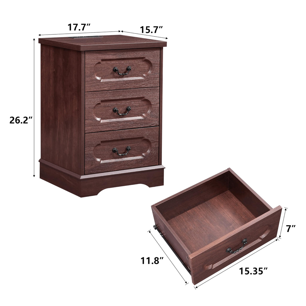 Cherry 3 Drawer Dresser with Charging Station Q762709