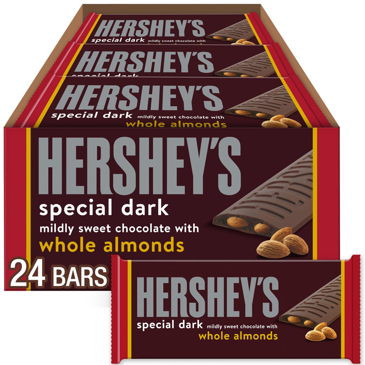 Dark Chocolate with Whole Almonds Candy Bars 1.45 oz 24 Count Y838619