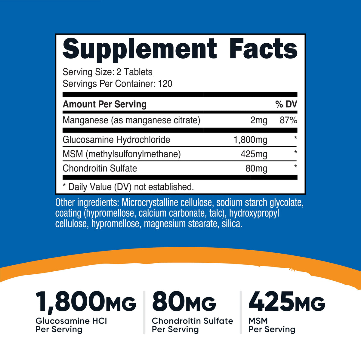 Glucosamine 1800mg with Chondroitin & MSM, 240 Tablets X8992