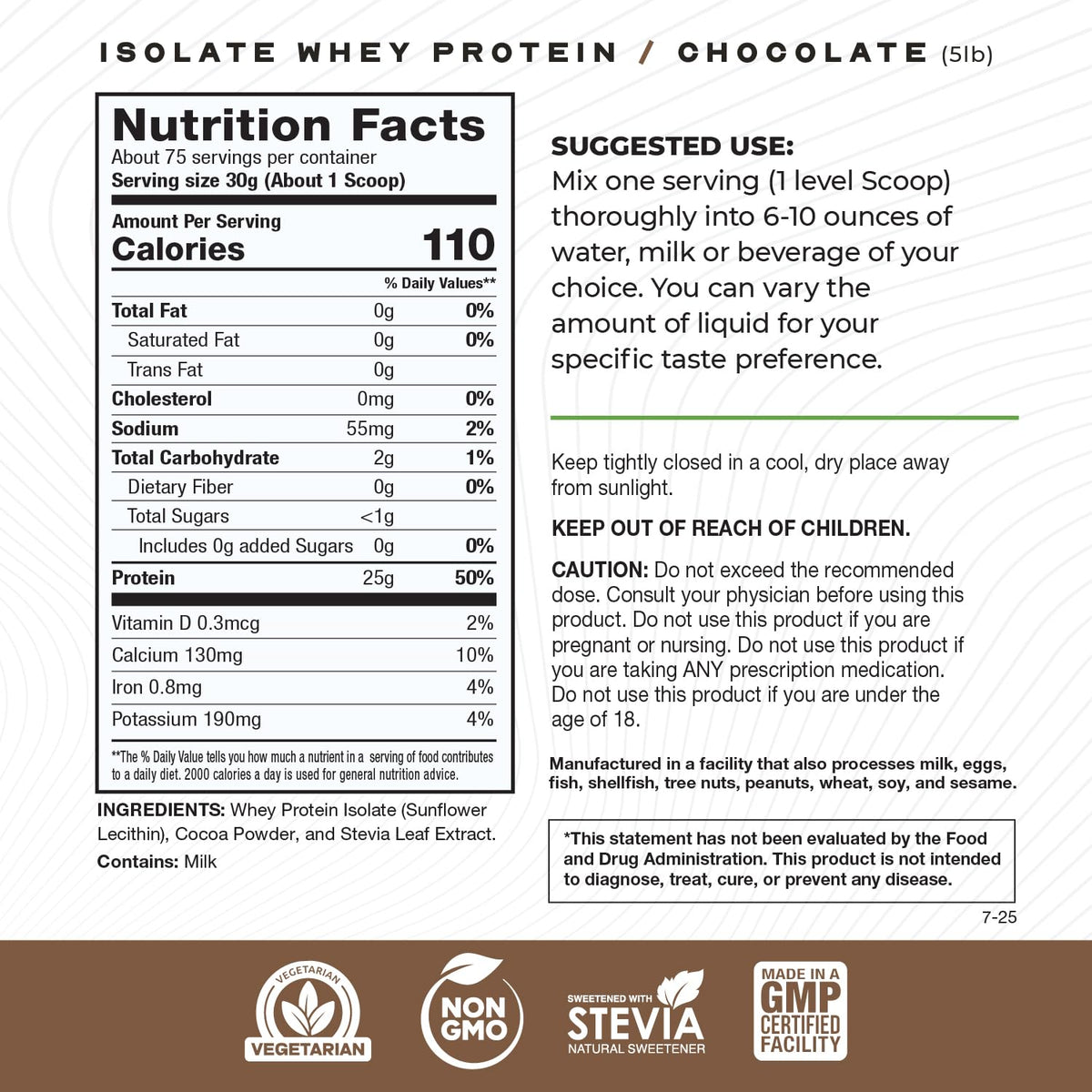 Grass-Fed Whey Protein Isolate Powder, Chocolate (5lb) D1048