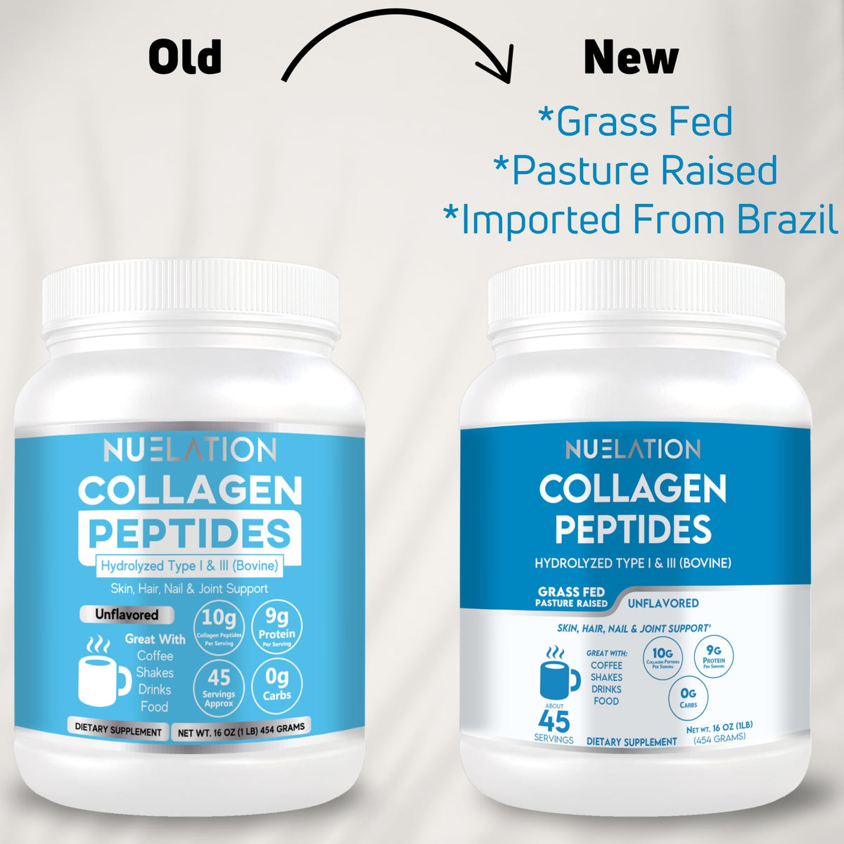 Grass Fed Hydrolyzed Bovine Collagen Peptides Powder 1LB Unflavored S2678